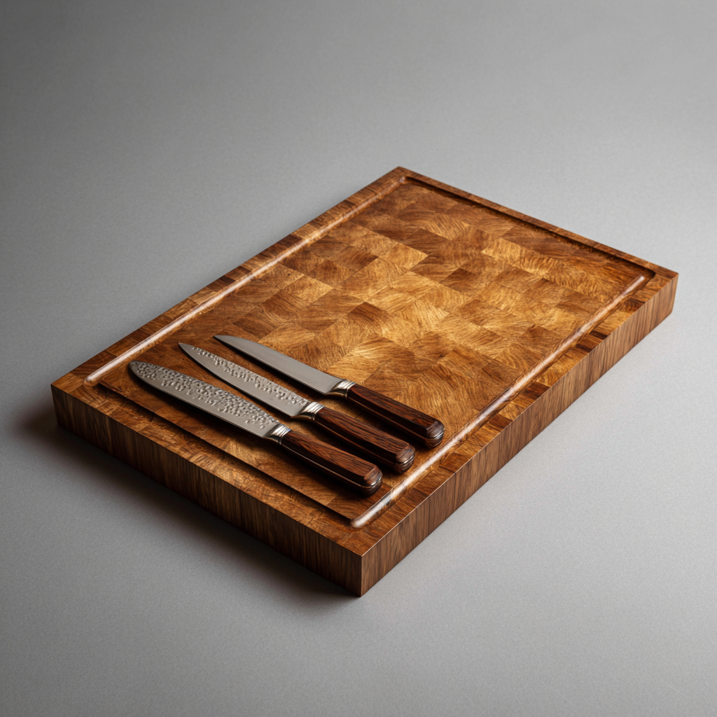 Standard Chef's Board with Handle Grips - African Mahogany Edge Grain Chopping Board