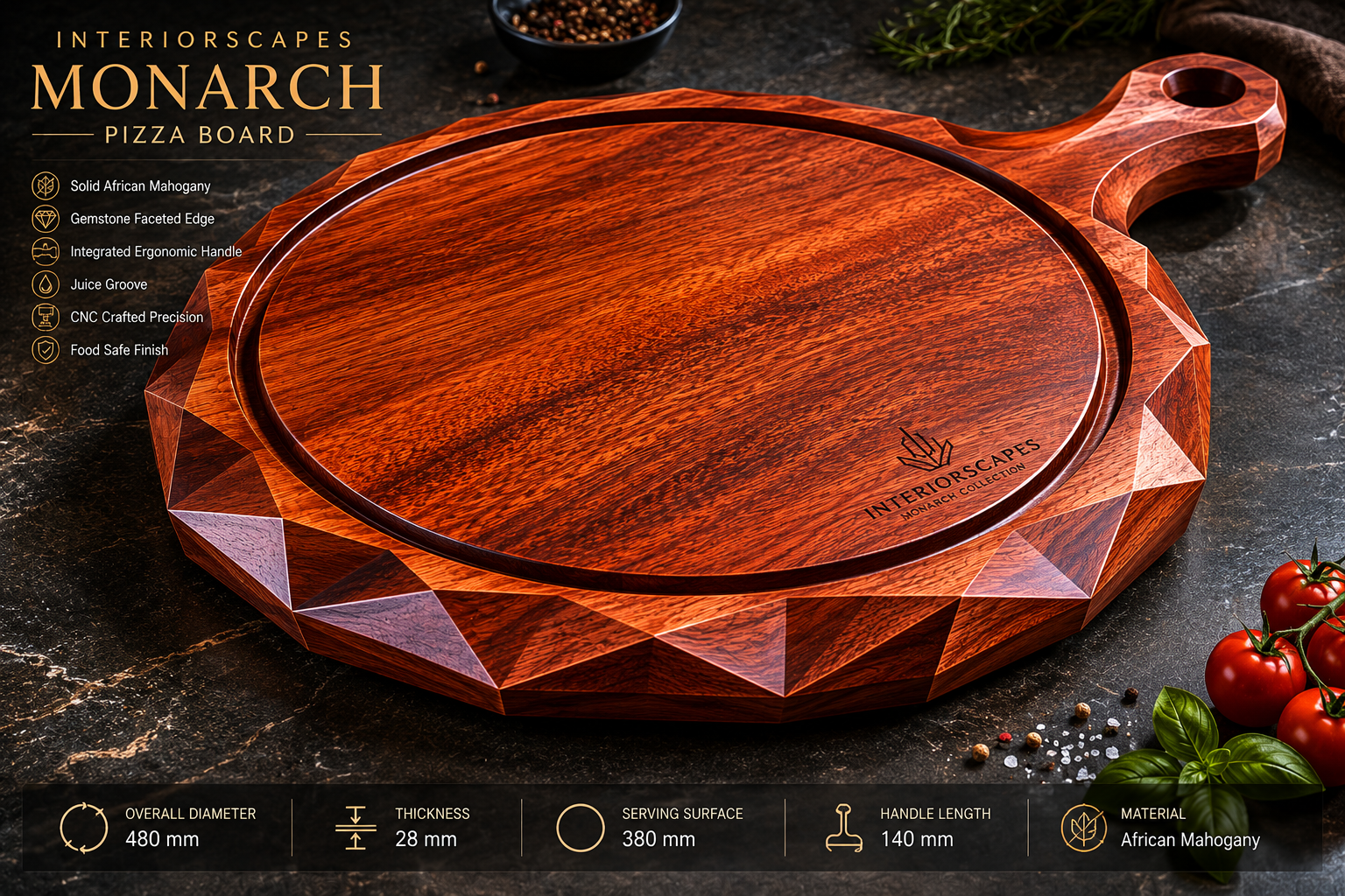 Slimline Cheese & Charcuterie Board - African Mahogany Edge Grain Serving Board